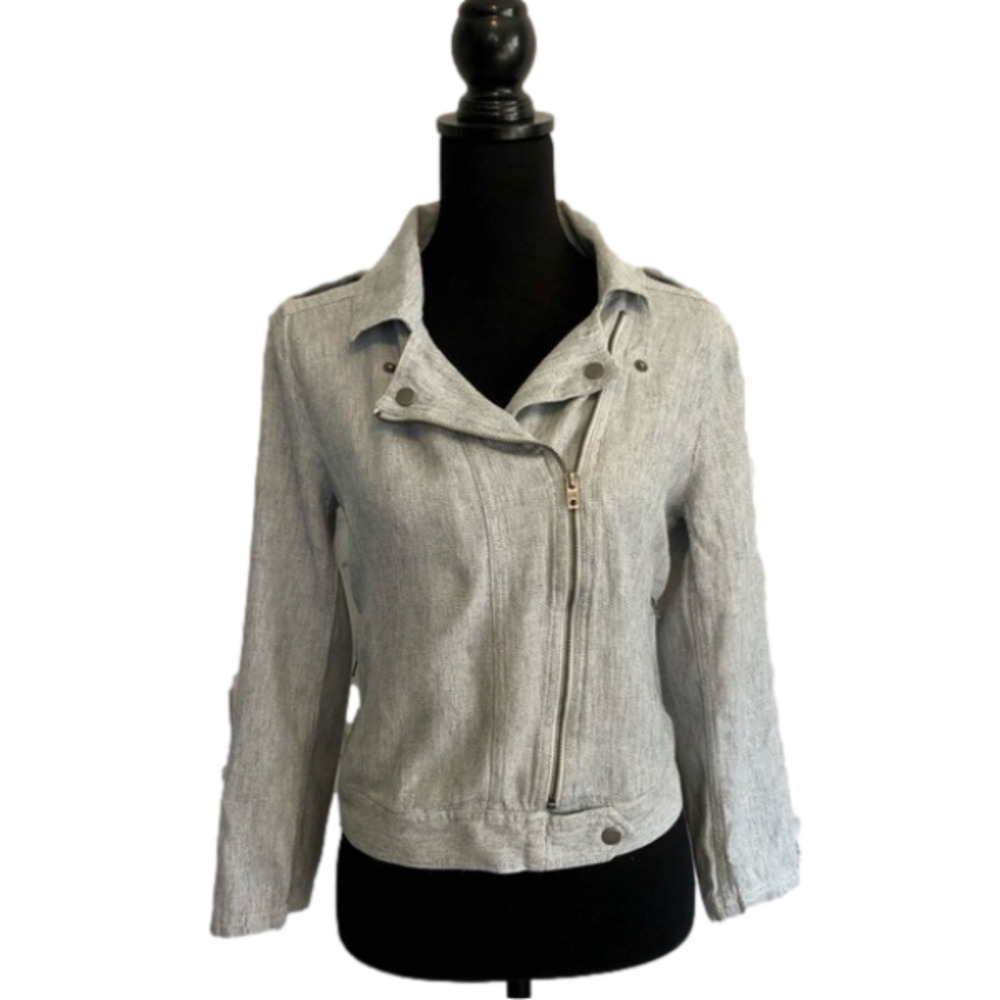 LIGHT Blue Soft Blend Linen Moto Loft jacket size M